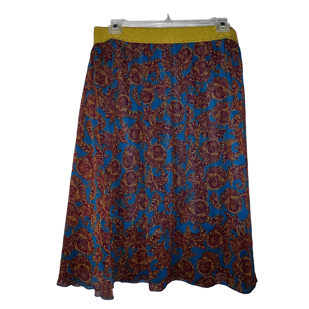 New LULAROE Women's Sz XL Plum Mustard A-line Midi Floral Elastic Waist Skirt